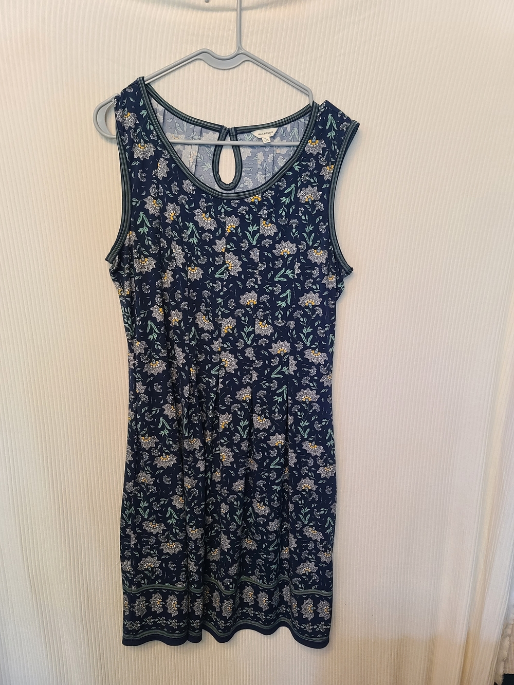 Max Studio Navy Floral Tank with Yellow & Mint Accents